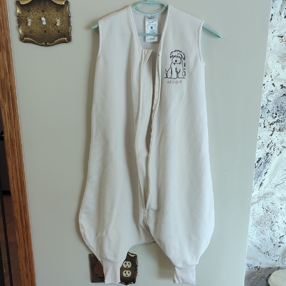 Cream Sleeveless Halo Baby Sleep Sack with Dog Design